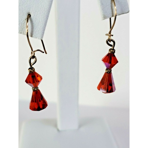 Jewelry - Vintage Gold Tone Fancy Salmon Orange Bead Drop Pierced Earrings Kidney Hooks